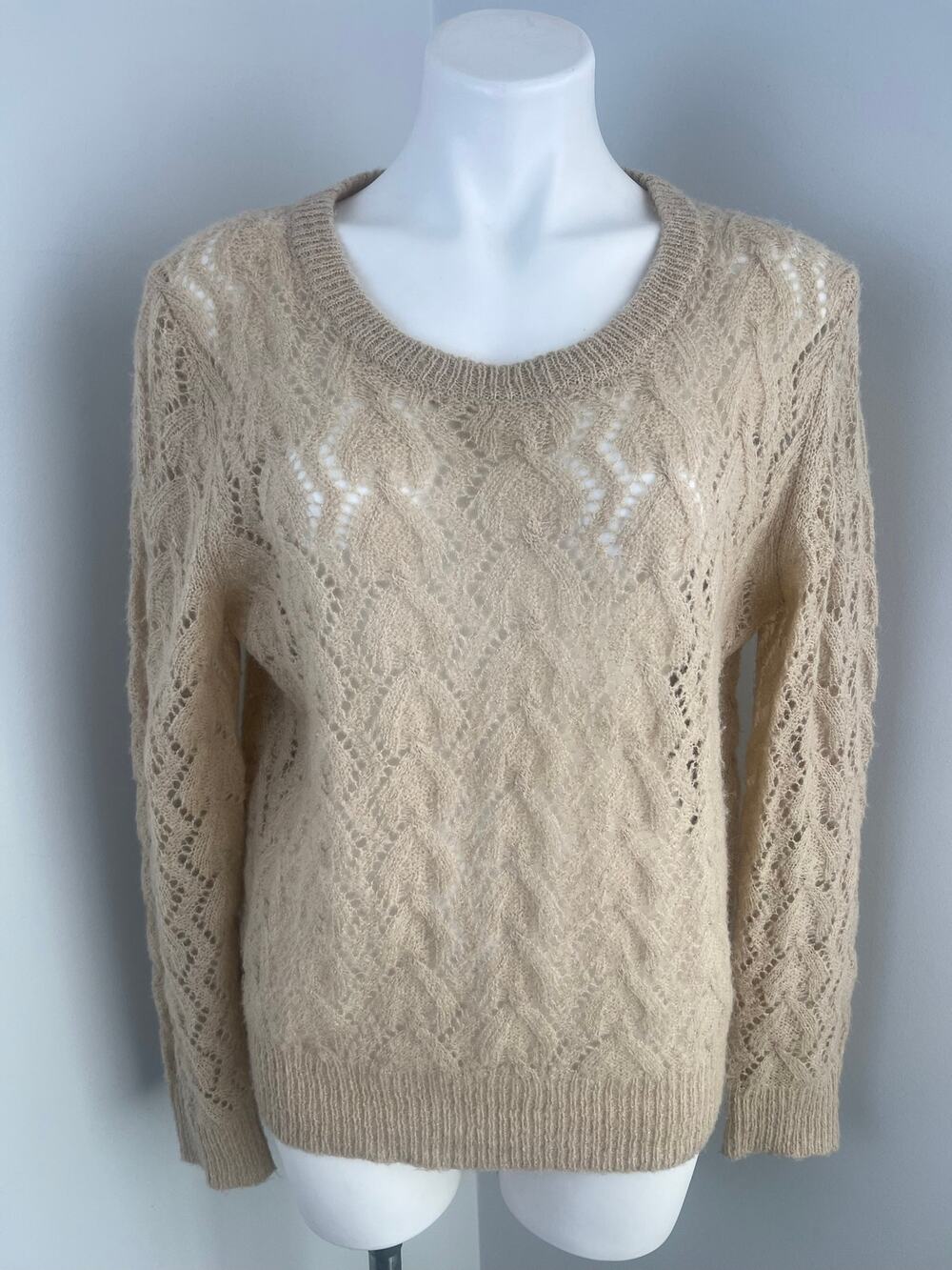 Lord & Taylor Open Knit Tan Alpaca Mohair Blend Sweater XL